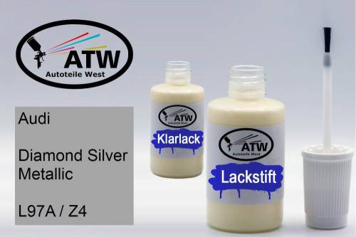 Audi, Diamond Silver Metallic, L97A / Z4: 20ml Lackstift + 20ml Klarlack - Set, von ATW Autoteile West.